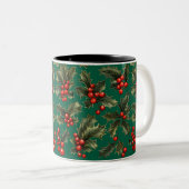 Traditionelle Weihnachts-Holly-Akzente Zweifarbige Tasse (VorderseiteRechts)