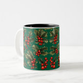 Traditionelle Weihnachts-Holly-Akzente Zweifarbige Tasse (Vorderseite Links)