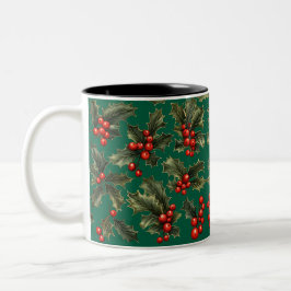 Traditionelle Weihnachts-Holly-Akzente Zweifarbige Tasse