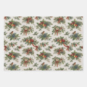 Traditionelle Weihnachts-Stechpalme und Winterfrüc Geschenkpapier Set (Vorderseite 3)