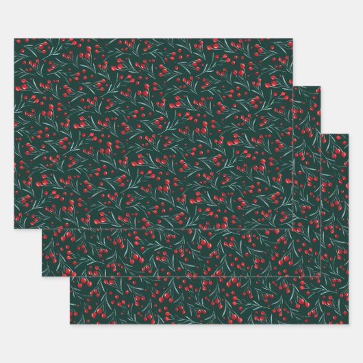 Traditionelle Weihnachtsbeeren Geschenkpapier Set (Set)