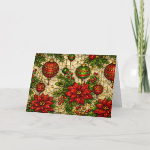 Traditionelle Weihnachtsblumen im Bleiglas-Look Feiertagskarte