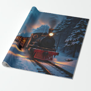 Traditionelle Weihnachtsdampflok Winterlandschaft Geschenkpapier