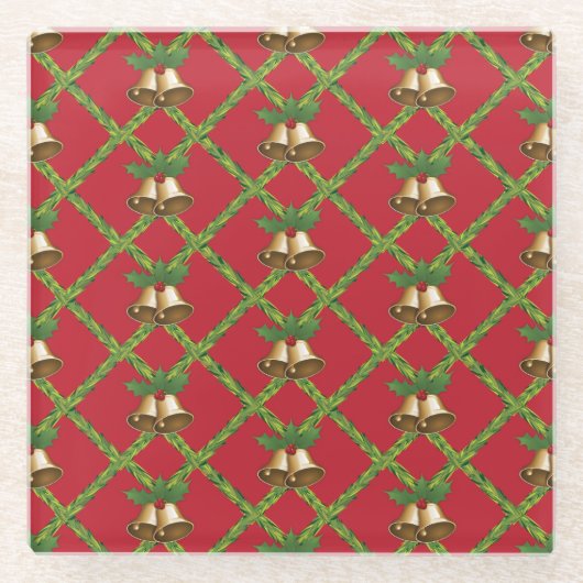 Traditionelle Weihnachtsglocken rot und grün Glasuntersetzer (Vorderseite)