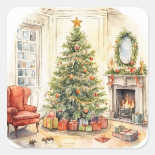 Traditionelle Weihnachtskleber Quadratischer Aufkleber (Vorderseite)
