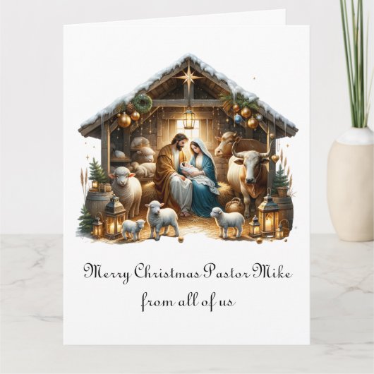 Traditionelle Weihnachtskrippe an den Pastor von d Karte (Vorderseite)