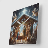 Traditionelle Weihnachtskrippe Quadratische Wanduhr (Winkel)