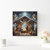 Traditionelle Weihnachtskrippe Quadratische Wanduhr (Zuhause)