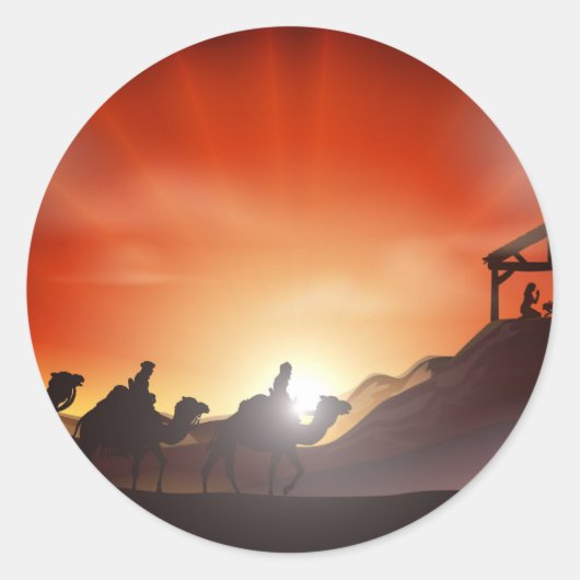 Traditionelle Weihnachtskrippe-Szene Runder Aufkleber (Vorderseite)