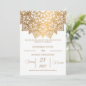 Traditionelle Weiße Bronze Mandala Indische Hochze Einladung (Stehend Vorderseite)