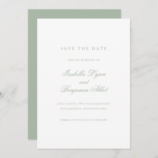 Traditionelle weiße Hochzeit Save The Date (Vorne/Hinten)