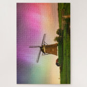 Traditionelle Windmühle unter dem Nordlicht Puzzle (Vertikal)