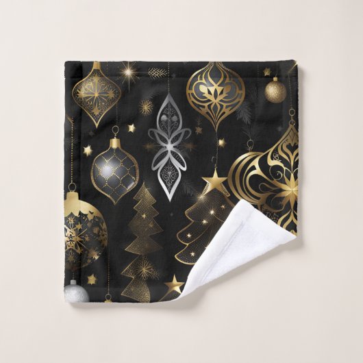 Traditionelle Ziermuster aus Silber und Gold Badhandtuch Set (Waschlappen)