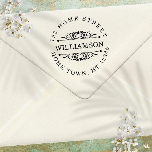 Traditionelle zirkuläre Geblüht Rücksendeadresse Permastempel