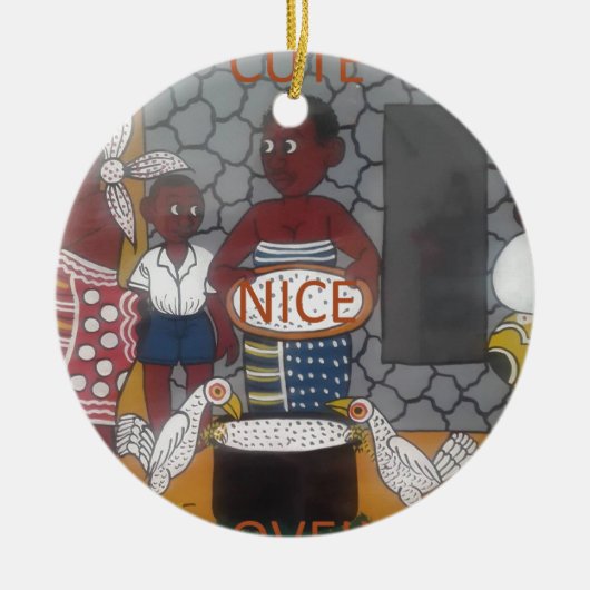 Traditioneller afrikanischer Homestead-Lifestyle Keramik Ornament (Vorne)