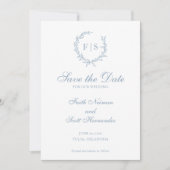 Traditioneller blauer Monogramm-Kranz 'Save the Da Save The Date (Vorderseite)