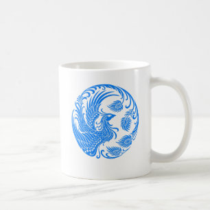 Traditioneller blauer Phoenix-Kreis auf Rot Kaffeetasse