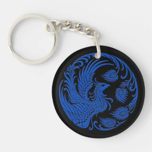 Traditioneller blauer Phoenix-Kreis auf Schwarzem Schlüsselanhänger