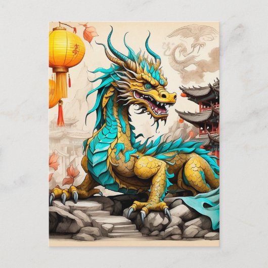 Traditioneller chinesischer Drache für das chinesi Postkarte (Vorderseite)