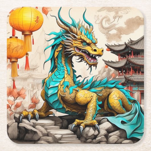Traditioneller chinesischer Drache für das chinesi Rechteckiger Pappuntersetzer (Vorderseite)