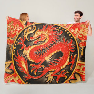 Traditioneller chinesischer Drache Red Gold Golden Fleecedecke