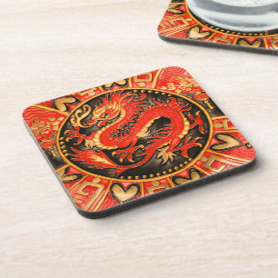 Traditioneller chinesischer Drache Red Gold Golden Getränkeuntersetzer