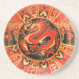 Traditioneller chinesischer Drache Red Gold Golden Getränkeuntersetzer