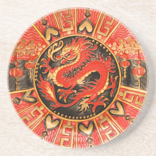 Traditioneller chinesischer Drache Red Gold Golden Getränkeuntersetzer (Vorne)