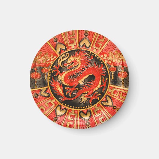 Traditioneller chinesischer Drache Red Gold Golden Magnet (Vorne)