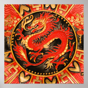 Traditioneller chinesischer Drache Red Gold Golden Poster