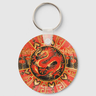 Traditioneller chinesischer Drache Red Gold Golden Schlüsselanhänger