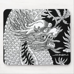 Traditioneller chinesischer Drachenschwarz und Wei Mousepad