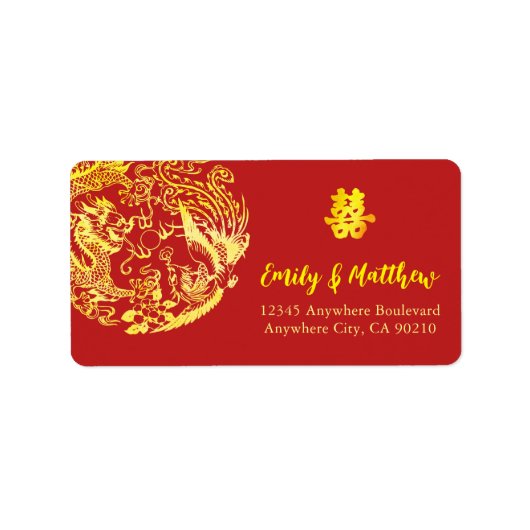 Traditioneller chinesischer Dragon Phoenix Hochzei Adressaufkleber (Vorne)