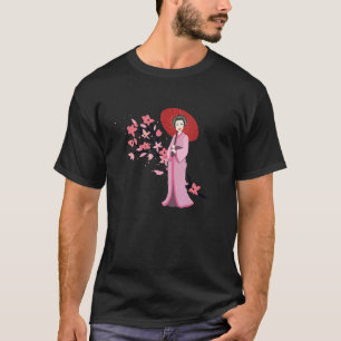 Traditioneller Damenschirm und japanischer Sakura  T-Shirt