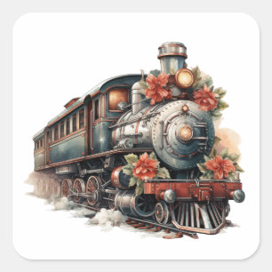 Traditioneller Dampfzug Retro-Weihnachten Quadratischer Aufkleber