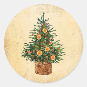 Traditioneller einfacher Weihnachtsbaum im Landhau Runder Aufkleber