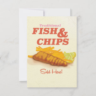 Traditioneller Fish and Chips Vintage-Druck Einladung