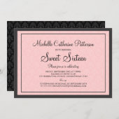 Traditioneller formaler Pink- und Schwarzer 16 . G Einladung (Vorne/Hinten)