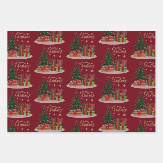 Traditioneller froher Weihnachtsbaum Geschenkpapier Set (Vorderseite 2)
