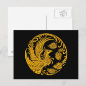Traditioneller gelber Phönix-Kreis auf schwarz Postkarte (Vorne/Hinten)