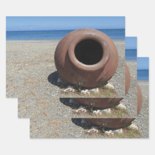 Traditioneller griechischer Terracotta Pot am Stra Geschenkpapier Set