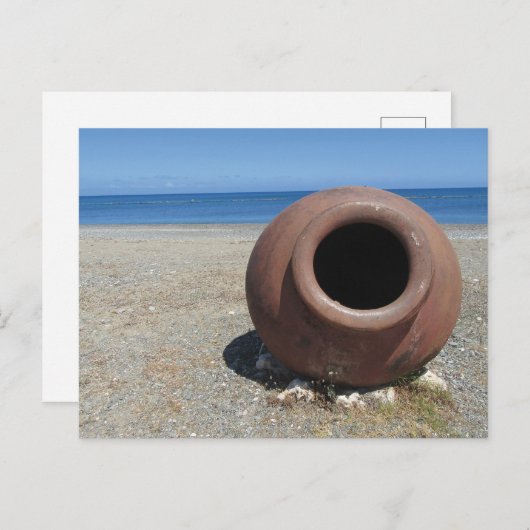 Traditioneller griechischer Terracotta Pot am Stra Postkarte (Vorne/Hinten)