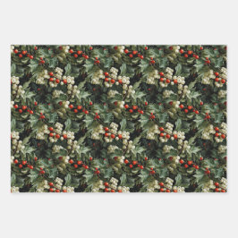Traditioneller grüner Holly-Urlaub Geschenkpapier Set