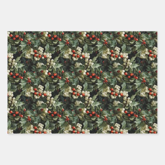 Traditioneller grüner Holly-Urlaub Geschenkpapier Set (Vorderseite)