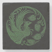 Traditioneller grüner Phoenix-Kreis auf Schwarzem Steinuntersetzer (Vorderseite)