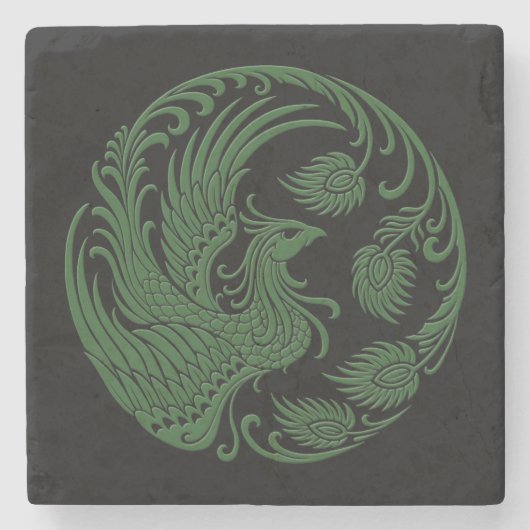 Traditioneller grüner Phoenix-Kreis auf Schwarzem Steinuntersetzer (Vorderseite)