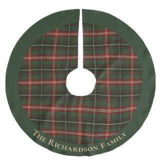 Traditioneller grüner Tartan-Weihnachtsfamiliennam Polyester Weihnachtsbaumdecke
