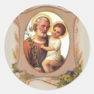 Traditioneller Heiliger Josef mit Jesuskind und Li Runder Aufkleber