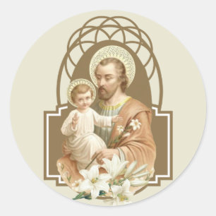 Traditioneller Heiliger Josef mit Jesuskind und Li Runder Aufkleber