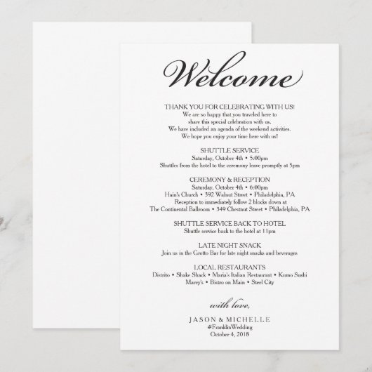 Traditioneller Hochzeitstag - Begrüßung Programm (Vorne/Hinten)